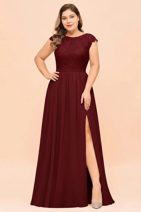 Plus Size Lace Bridesmaid Dress with Cap Sleeves- Bridelily