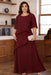 Burgundy Plus Size Ruffles Chiffon Mother of the Bride Dress Scoop Neck with Half Sleeves