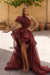 Burgundy Ruffled One-Shoulder Hi-Lo Prom Dress 