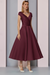Burgundy Satin A-Line Mother of the Bride Dress V Neck Tea Length Wedding Guest Dress - Prom Dresses