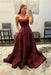 Burgundy Strapless Satin Long Prom Dresses with 3D Flowers