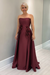 Burgundy Satin Mother of the Bride Dress Strapless with Flowers - Prom Dresses