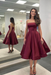 Burgundy Satin Strapless Prom Dress