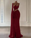 Burgundy Sequined Mermaid Prom Dress with Split and Long Ruffles