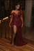 Burgundy Sequins Prom Dress Asymmetric Mermaid Evening Gown with Tassels