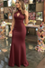 Burgundy Sheath Sleeveless Halter Floor-Length With Ruffles Satin Dresses - Prom Dresses