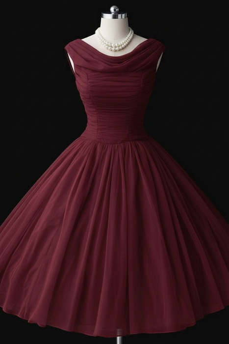 Burgundy Simple A Line Chiffon Short Prom Dresses tulle Homecoming Dresses