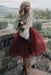 Burgundy Simple Wedding Dress A Line Designed Neckline Lace Tulle Bridal Gowns