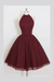 Burgundy Sleeveless Homecoming Simple Halter Party Dresses Tea Length Graduation Dress