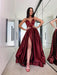 Burgundy Spaghetti-Straps Prom Dress with Slit