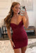 Burgundy Strapless Beaded Short Lace Prom Dresses Sweetheart Tight Homecoming Dresses