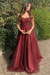 Burgundy Stylish Lace Long Prom Dress with Spaghetti Straps