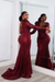 Burgundy Stylish One-Shoulder Deep V-Neck Mermaid Prom Dress with Appliques