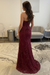 Burgundy Sweetheart Lace Mermaid Evening Dress Sequins Corset Prom Dress with Appliques