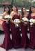 Burgundy Sweetheart Mermaid Sweep Train Bridesmaid Dress Strapless Long Lace Prom Dresses - Prom Dresses