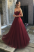 Burgundy Sweetheart Neck Open Back Lace Long Prom Dresses