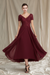 Burgundy V-Neck A-Line Princess Tea-Length Dresses for the Mother of the Bride
