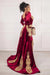Burgundy Velvet Mermaid Evening Dress Front Split Long Prom Dress with Detachable Train