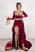 Burgundy Velvet Mermaid Evening Dress Front Split Long Prom Dress with Detachable Train