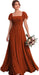 Bridelily Women's Flutter Sleeves Bridesmaid Dresses Square Neck Chiffon Maxi Dres - Burnt Orange
