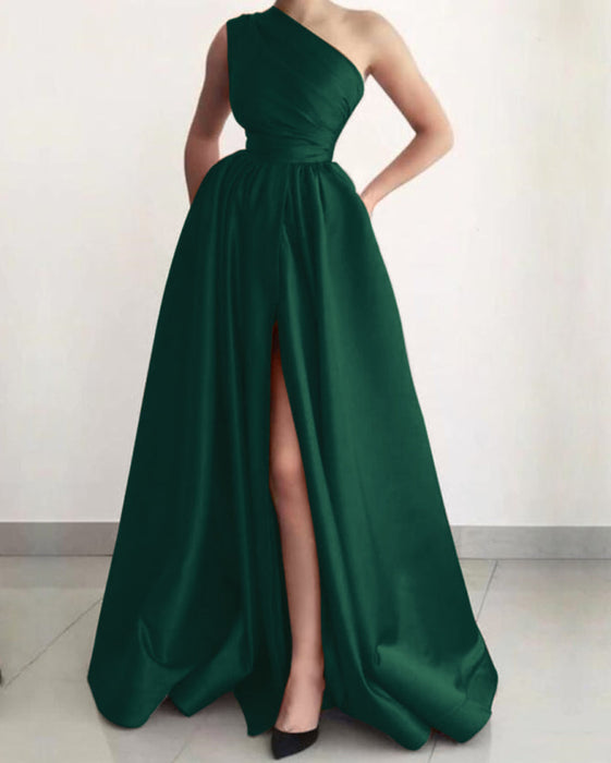 Burnt Orange One Shoulder Elegant Prom Dress A-Line Split with Pockets Bridelily Burnt Orange One Shoulder Elegant Prom Dress A-Line Split with Pockets Bridelily