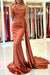 Burnt Orange One-Shoulder Sleeveless Mermaid Prom Dress with Ruffles