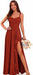 Women's Chiffon Bridesmaid Dresses Long Evening Formal Gown with Slit - Burnt Orange