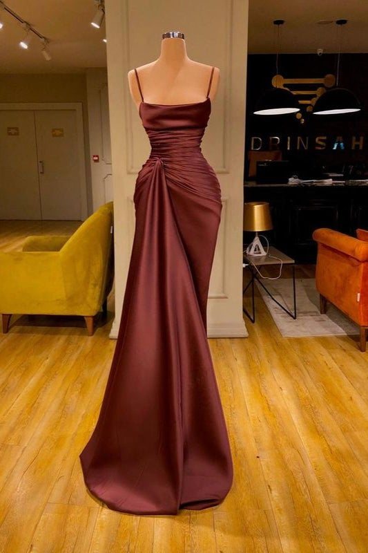 Cabernet Mermaid Prom Dress With Spaghetti Straps and Ruffles