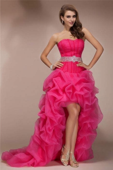 Sweetheart Sleeveless High Low Beading Organza A-Line Dresses