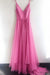 Candy Pink A Line V Neck Spaghetti Straps Tulle Prom Dresses