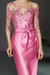 Candy Pink Bateau 3/4 Long Sleeves Satin Mother of the Bride Dresses with Lace - Prom Dresses
