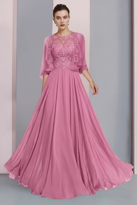 Candy Pink Floor-Length A-Line Mother of the Bride Dress with Princess Scoop Neckline