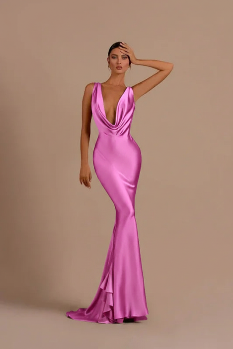 Candy Pink Elegant Champagne Mermaid Prom Dress Long Slimming