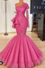 Candy Pink Glitter Mermaid Prom Dress Long Sleeves Floral Lace Party Dress - Prom Dresses