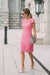 Candy Pink Lace Formal Dresses Knee Length Mother of the Bride Dress Cap Sleeves