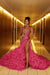 Luxury Candy Pink Mermaid Prom Dress Beadings V-neck Sleeveless Evening Dress with Slit
