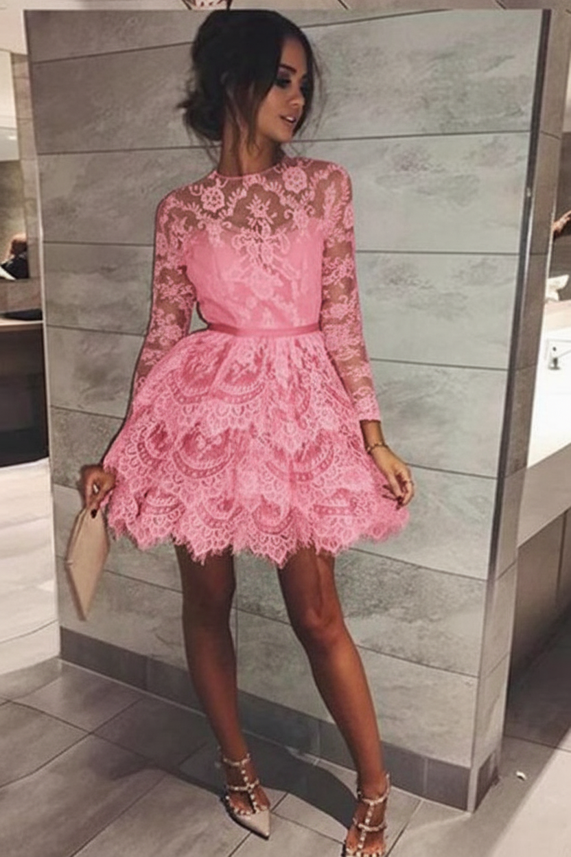 Mini Long Sleeve Lace Cocktail Dress Homecoming & Sweet 16