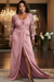 Candy Pink V-Neck Mother of the Bride Dress Long Sleeves lace Front Slit Wedding Guest Dress