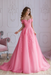 Off Shoulder Lace Prom Dress - Candy Pink