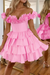 Candy Pink Off-the-Shoulder Satin Corset Graduation Dress Short Cocktail Dress