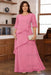 Candy Pink Plus Size Ruffles Chiffon Mother of the Bride Dress Scoop Neck with Half Sleeves