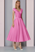 Candy Pink Satin A-Line Mother of the Bride Dress V Neck Tea Length Wedding Guest Dress - Prom Dresses