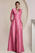 Candy Pink Satin V-Neck Mother of the Bride Dress with 3/4 Sleeves with Split Front