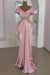 Candy Pink Scoop Neck Ruffles Satin Prom Dress Mermaid Sleeveless Evening Dress with Beads