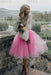 Candy Pink Simple Wedding Dress A Line Designed Neckline Lace Tulle Bridal Gowns