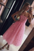 Candy Pink Spaghetti Strap Tea Length Tulle Homecoming Dress Midi Prom Dresses - Prom Dresses