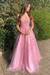 Candy Pink Stylish Lace Long Prom Dress with Spaghetti Straps