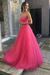 Candy Pink Sweetheart Neck Open Back Lace Long Prom Dresses