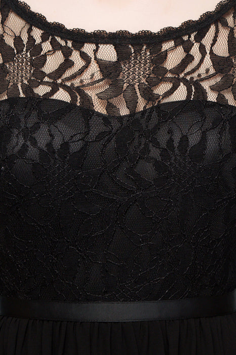 Bridelily Pretty Scoop Sleeveless Black Lace Short Junior Bridesmaid Dress