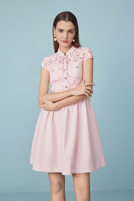 Cap Sleeves Pink Lace-trimmed Crepe Mini dress Daily Wear Dress - Dresses